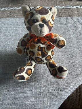 Reese's Pattern Plush Bear with Branded Ribbon - Brown & Cream